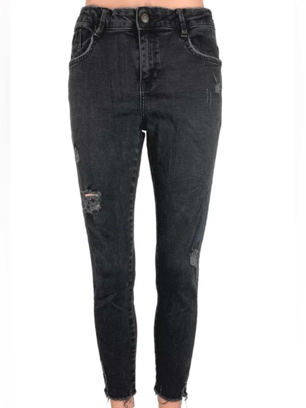 ZARA Women's Black Distressed Skinny Jeans